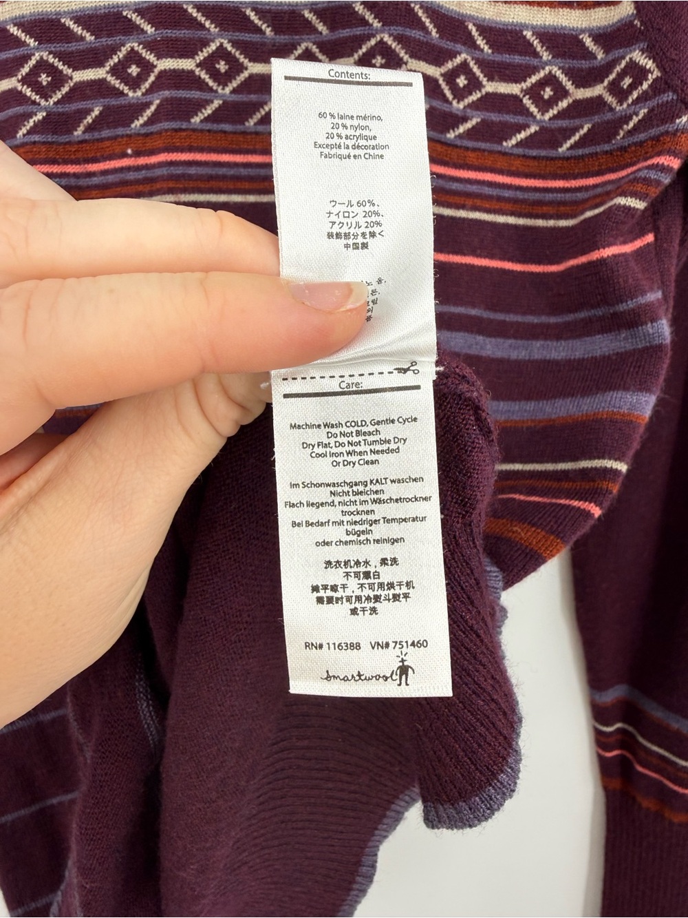 Smartwool Fair Isle Stripe Wool Blend Sweater | Plum Multi | Medium - Picture 4 of 8